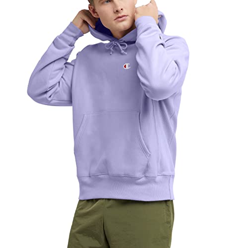 Champion Hoodie, Reverse Weave Fleece Comfortable Pullover Sweatshirt for Men, Graphic, Pure Lavender Left Chest C, Small