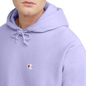 Champion Hoodie, Reverse Weave Fleece Comfortable Pullover Sweatshirt for Men, Graphic, Pure Lavender Left Chest C, Small