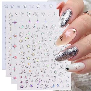 9 sheets aurora holographic nail art stickers decals self-adhesive pegatinas uñas stars moon glitter nail supplies nail art design decoration accessories