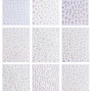 9 Sheets Aurora Holographic Nail Art Stickers Decals Self-Adhesive Pegatinas Uñas Stars Moon Glitter Nail Supplies Nail Art Design Decoration Accessories