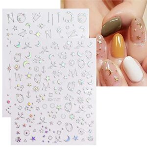 9 Sheets Aurora Holographic Nail Art Stickers Decals Self-Adhesive Pegatinas Uñas Stars Moon Glitter Nail Supplies Nail Art Design Decoration Accessories