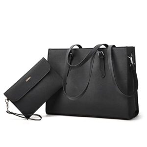 Laptop Bag for Women 15.6 inch Laptop Tote Bag Leather Classy Computer Briefcase Work Waterproof Handbag Professional Shoulder Bag Womens Business Office Large Capacity Bag Purse 2pcs