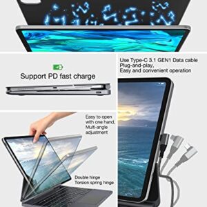 doqo Keyboard Case for iPad Pro 12.9 inch 6th-2022/5th-2021/4th-2020/3rd-2018 Gen with 7 in 1 Hub Docking Station/Touchpad, HDMI Extend Magnetic Floating Cantilever Stand