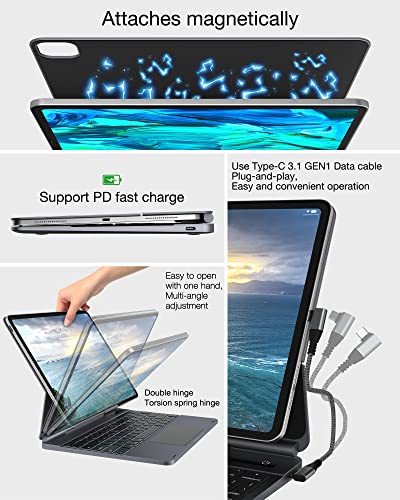 doqo Keyboard Case for iPad Pro 12.9 inch 6th-2022/5th-2021/4th-2020/3rd-2018 Gen with 7 in 1 Hub Docking Station/Touchpad, HDMI Extend Magnetic Floating Cantilever Stand