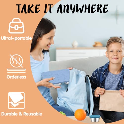 Bento Lunch Box Stainless Steel Lunch Container for Kids, Reusable 4Compartments Metal Lunch Boxes Leakproof Food Meal Prep Lunch Containers for Kids,2P Dip Containers,Dishwasher,Freezer Safe,BPA-Free