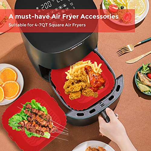 Air Fryer Silicone Liners, 8'' Square 4 to 7 QT Food Grade Reusable Heat Resistant Airfryer Silicone Liners Inserts Baskets Bowl Accessories for Instant Vortex COSORI CHEFMAN Air Fryer Oven Microwave