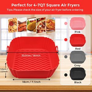 Air Fryer Silicone Liners, 8'' Square 4 to 7 QT Food Grade Reusable Heat Resistant Airfryer Silicone Liners Inserts Baskets Bowl Accessories for Instant Vortex COSORI CHEFMAN Air Fryer Oven Microwave