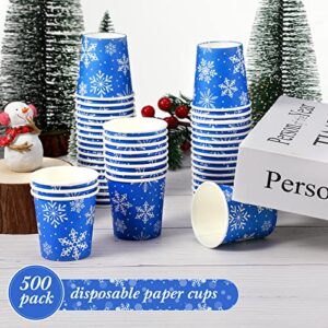 500 Pcs Tasting Paper Cups 2oz Disposable Mouthwash Cup Mini Beverage Drinking Cup Small Snack Cup for Kid Adult Home Bathroom Kitchen Picnic Travel Events Party Supplies Favors (Snowflake)