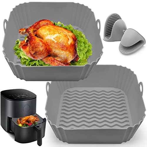 Air Fryer Silicone Liners, 8'' Square 4 to 7 QT Food Grade Reusable Heat Resistant Airfryer Silicone Liners Inserts Baskets Bowl Accessories for Instant Vortex COSORI CHEFMAN Air Fryer Oven Microwave