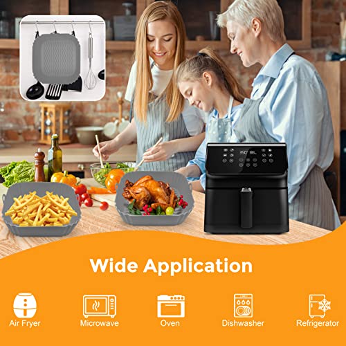 Air Fryer Silicone Liners, 8'' Square 4 to 7 QT Food Grade Reusable Heat Resistant Airfryer Silicone Liners Inserts Baskets Bowl Accessories for Instant Vortex COSORI CHEFMAN Air Fryer Oven Microwave