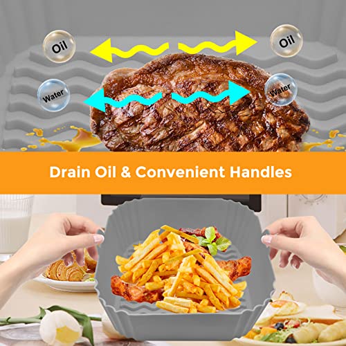 Air Fryer Silicone Liners, 8'' Square 4 to 7 QT Food Grade Reusable Heat Resistant Airfryer Silicone Liners Inserts Baskets Bowl Accessories for Instant Vortex COSORI CHEFMAN Air Fryer Oven Microwave