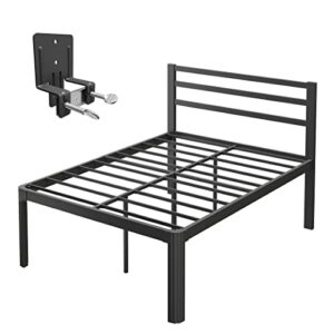 woozuro california king bed-frame and non slip mattress stoppers,18 inch metal platform bed frame,non-slip mattress foundation, heavy duty steel slats support,no box spring needed, black