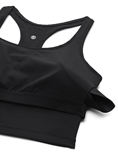 CRZ YOGA Butterluxe Womens Y-Back Racerback Longline Sports Bra - Padded Scoop Neck Workout Crop Tank Top with Built in Bra Black Small