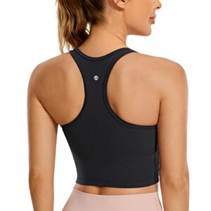crz yoga butterluxe womens y-back racerback longline sports bra - padded scoop neck workout crop tank top with built in bra black small