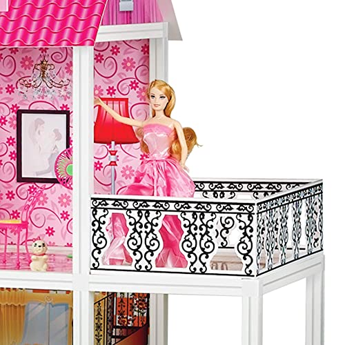 39'' Large Plastic Dollhouse with Big Furniture Kits, Doll House Dreamhouse Playhouse for Girls Kids Aged 3 4 5 6 7 8 9