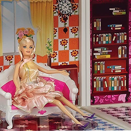 39'' Large Plastic Dollhouse with Big Furniture Kits, Doll House Dreamhouse Playhouse for Girls Kids Aged 3 4 5 6 7 8 9