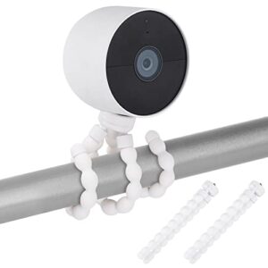 2 pack flexible tripod for google nest cam outdoor or indoor, battery, adjustable mounting bracket to attach your nest camera wherever with no tools - white
