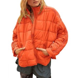 flygo oversized puffer jacket womens dolman quilted lightweight jackets zip packable winter coats(orange-xl)