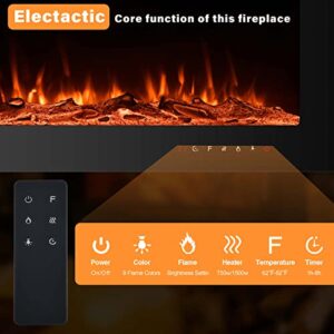 70 Inch Electric Fireplace Inserts, Wall Mounted Fireplace, Led Fireplace with Logs, Recessed Electric Fireplace with Remote Control, Linear Fireplace, 9 Multi Color Flames, 750/1500W