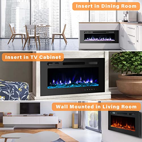 70 Inch Electric Fireplace Inserts, Wall Mounted Fireplace, Led ...