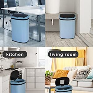 BIQWBIC 13 Gallon Automatic Trash Can with Lid, Large Stainless Steel Kitchen Trash Can Motion Sensor Garbage Can Touch Free Trash Cans for Kitchen, Office, Living Room, Toilet, Bedroom (Blue)