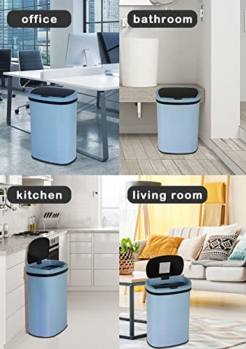 BIQWBIC 13 Gallon Automatic Trash Can with Lid, Large Stainless Steel Kitchen Trash Can Motion Sensor Garbage Can Touch Free Trash Cans for Kitchen, Office, Living Room, Toilet, Bedroom (Blue)