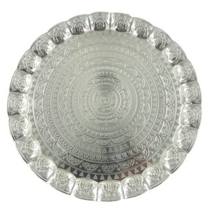 serving tray, coffee tea serving metal wavy round tray 14''(inches) | mr zoni (silver)