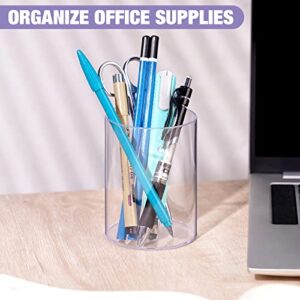 NiOffice Stylish Clear Acrylic Desk Organizer Pen and Pencil Holders Set of 3, Round Makeup Brush Storage Perfect for Home, School and Office Supplies