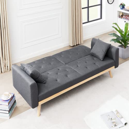 AWQM Convertible Sofa Bed, Fabric Linen Folding Futon Sofa Bed,Upholstered Loveseat Futon Couch Bed,Adjustable Couch Sleeper w/Wood Legs,Pull Out Couch for Small Space, Living Room,Office,Dark Grey