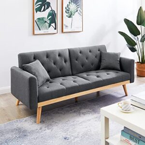 AWQM Convertible Sofa Bed, Fabric Linen Folding Futon Sofa Bed,Upholstered Loveseat Futon Couch Bed,Adjustable Couch Sleeper w/Wood Legs,Pull Out Couch for Small Space, Living Room,Office,Dark Grey