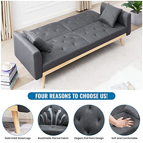 AWQM Convertible Sofa Bed, Fabric Linen Folding Futon Sofa Bed,Upholstered Loveseat Futon Couch Bed,Adjustable Couch Sleeper w/Wood Legs,Pull Out Couch for Small Space, Living Room,Office,Dark Grey