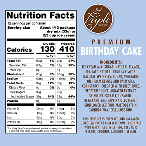 Premium Birthday Cake Ice Cream Starter Mix for ice cream maker. Sprinkle Ice Cream.Simple, easy, delicious. From gourmet mix to maker in 5 minutes. Makes 2 creamy quarts. Made in USA. (1/13.7 oz box)