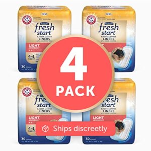 FitRight Fresh Start Incontinence and Postpartum Liners for Women, Light Absorbency (120 Count) Bladder Leakage Pads with The Odor-Control Power of ARM & Hammer (30 Count, Pack of 4)