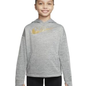 Nike Therma-FIT Big Kids' (Girls') Pullover Hoodie Black Heather (as1, alpha, m, regular, Standard, Black Heather, Medium)