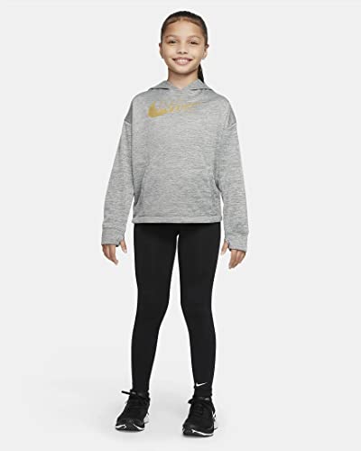 Nike Therma-FIT Big Kids' (Girls') Pullover Hoodie Black Heather (as1, alpha, m, regular, Standard, Black Heather, Medium)