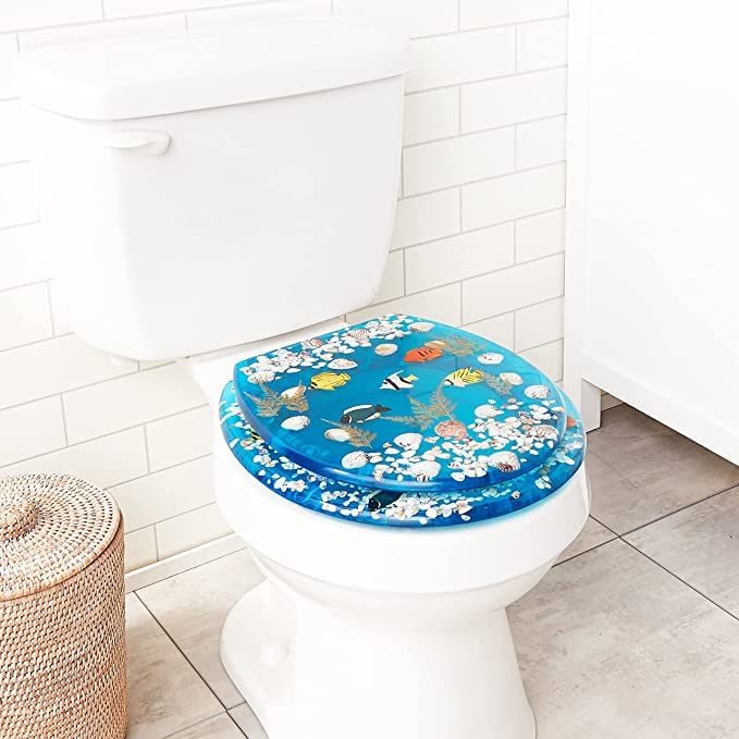 Daniel's Bath & Beyond D B B 17' Deep Ocean Blue Fish Toilet Seat Cover