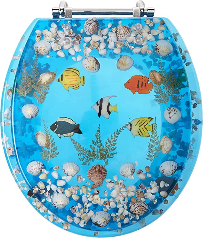 Daniel's Bath & Beyond D B B 17' Deep Ocean Blue Fish Toilet Seat Cover