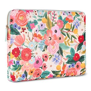 rifle paper co. laptop sleeve 14” - laptop carrying case with padded exterior, satin interior, metallic zipper - floral laptop bag for macbook pro/air m2 13 inch, hp, asus, dell - garden party blush