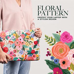 Rifle Paper Co. Laptop Sleeve 14” - Laptop Carrying Case with Padded Exterior, Satin Interior, Metallic Zipper - Floral Laptop Bag For MacBook Pro/Air M2 13 inch, HP, Asus, Dell - Garden Party Blush