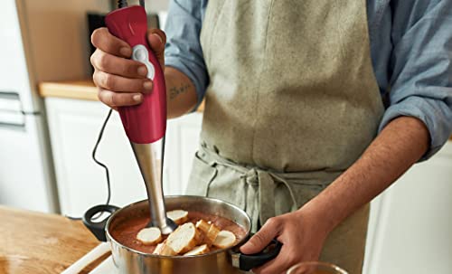 Eternal Living Immersion Hand Blender Handheld Electric Heavy Duty, Red