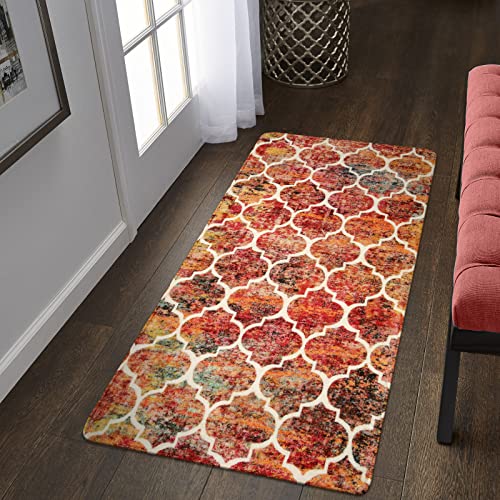 Lahome Moroccan 2x4 Rugs Washable Runner Rugs, Non-Slip Kitchen Rug Runner Throw Laundry Room Rug Small Rugs for Bedroom Colorful Distressed Carpet for Entrance Bathroom (2'x4', California Sunset)