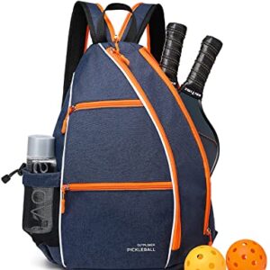 OUTPLORER Pickleball Bag for Men Women Pickleball Backpack Reversible Crossbody Sling Bag Sports Pickleball Sling Bag Adjustable Pickleball Backpack with Fence Hook (Neon Orange A, Middle)