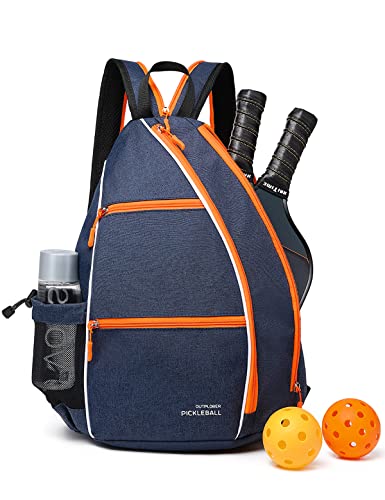 OUTPLORER Pickleball Bag for Men Women Pickleball Backpack Reversible Crossbody Sling Bag Sports Pickleball Sling Bag Adjustable Pickleball Backpack with Fence Hook (Neon Orange A, Middle)