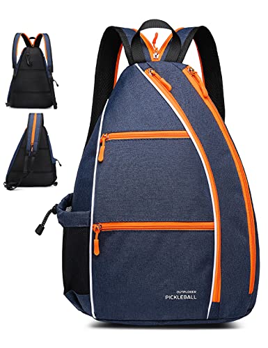 OUTPLORER Pickleball Bag for Men Women Pickleball Backpack Reversible Crossbody Sling Bag Sports Pickleball Sling Bag Adjustable Pickleball Backpack with Fence Hook (Neon Orange A, Middle)