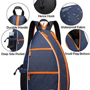 OUTPLORER Pickleball Bag for Men Women Pickleball Backpack Reversible Crossbody Sling Bag Sports Pickleball Sling Bag Adjustable Pickleball Backpack with Fence Hook (Neon Orange A, Middle)