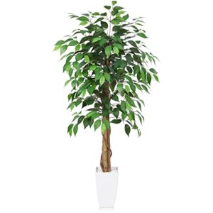 kazeila artificial ficus tree 4ft tall faux silk plant with white taper planter fake greenery potted plant for home office decor indoor