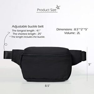 ODODOS 2L Belt Bag for Women Men, Crossbody Fanny Packs with Adjustable Strap Waist Pouch for Workout Hiking Running Travel, Black