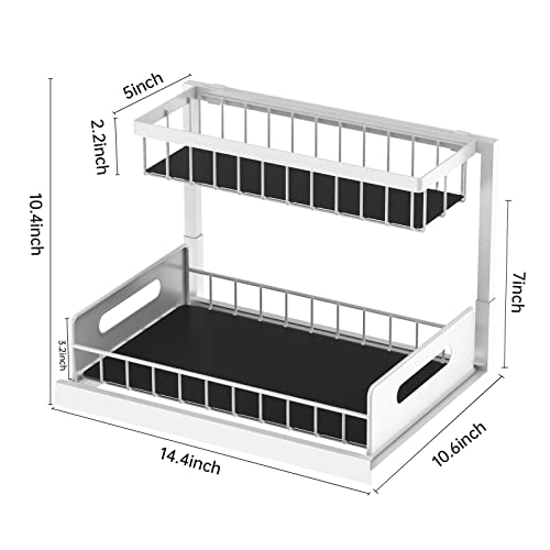 WZMYO Under Sink Organizers and Storage-2 Pack L-Shape Heavy Duty Metal Slide Out Pull Out Drawers Under Cabinet Storage Around Plumbing, for Under Kitchen Bathroom Sink Organizers and Storage（White）
