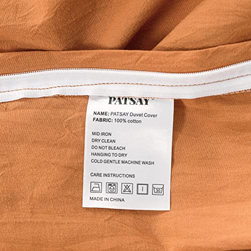 PATSAY 100% Cotton Linen-Like Textured Duvet Cover Set, 3 Piece Luxury Pumpkin Orange Bedding Set Queen Size, Soft and Breathable, with Zipper Closure and Corner Ties (1 Duvet Cover+2 Pillowcases)