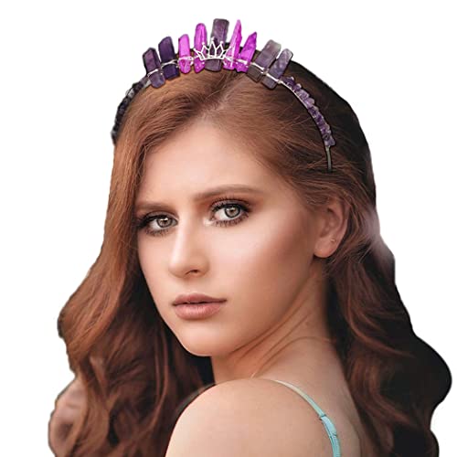 Formery Amethyst Quartz Crown Silver Purple Raw Crystal Headband Handmade Natural Stones Aura Tiara Headpiece for Women and Girls